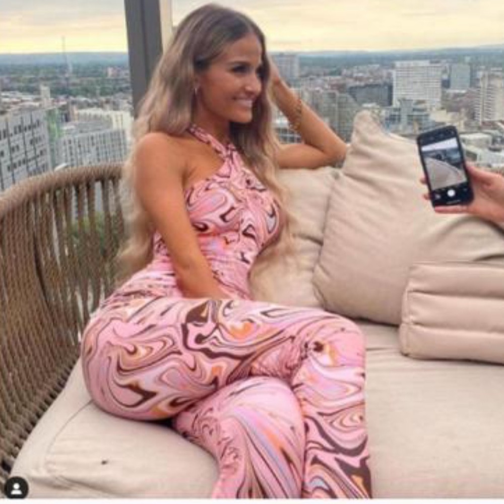 Zara Pink Swirl Halter Jumpsuit